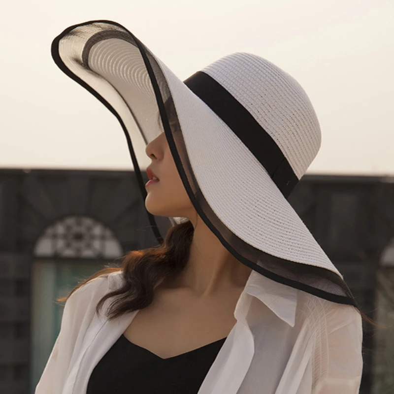 HT2504-Sun-Hat-Summer-anti-UV-Lady-Wide-Brim-Hat-Women-Solid-Plain-Floppy-Summer-Straw