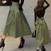 High Waist Bow Big Swing Ladies Long Skirt