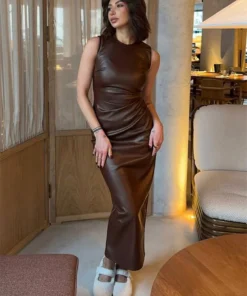 High Waist Maxi Sleeveless Slim Patchwork Skinny Female Bodycon Dress