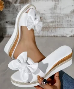Solid Color Bowknot Medium Platform Flat Shoes